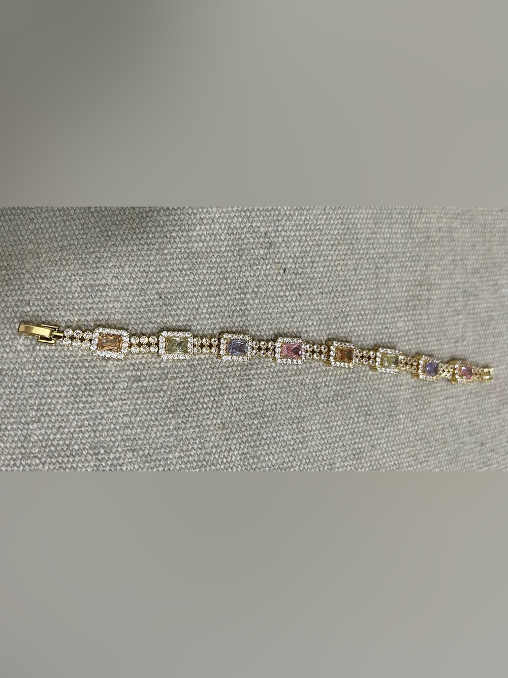 Multi-Color CZ and Gold-Plated Tennis Bracelet